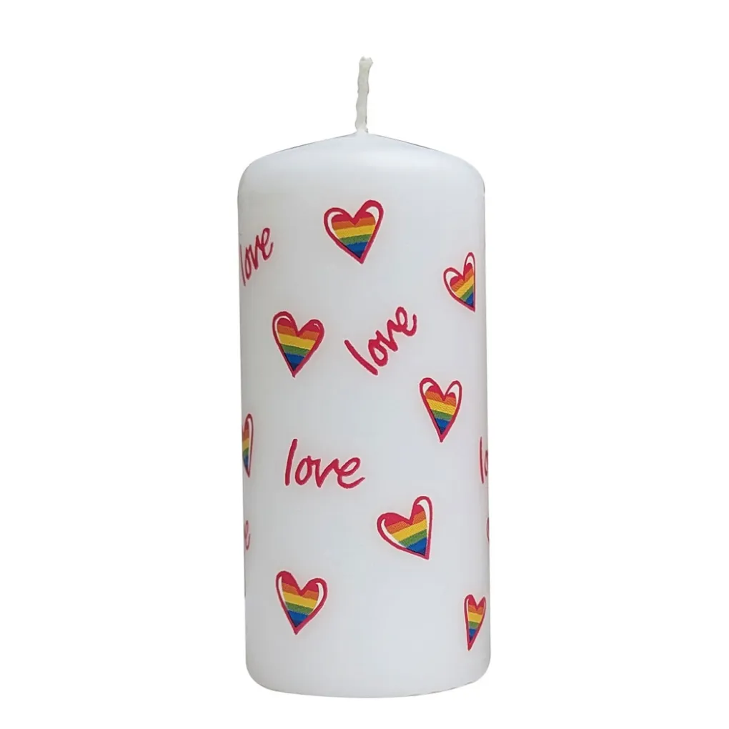 Outlet Alison Gardiner Love Heart Rainbow Pillar Candle
